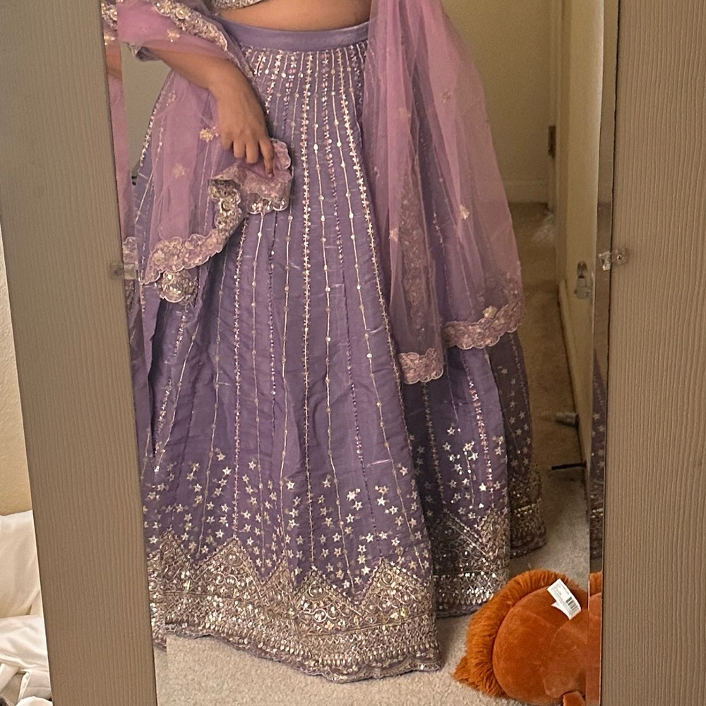 Light Purple Embroidered Lehenga Lashkaraa Indian Dress - Picture 4 of 11